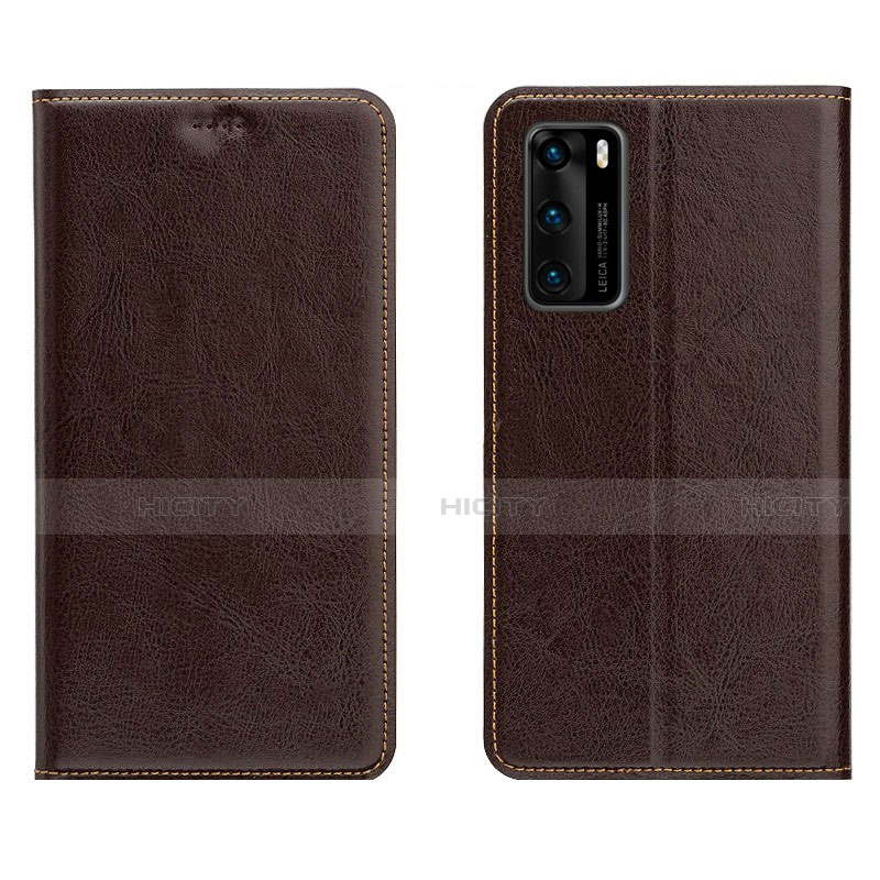 Funda de Cuero Cartera con Soporte Carcasa T03 para Huawei P40 Marron