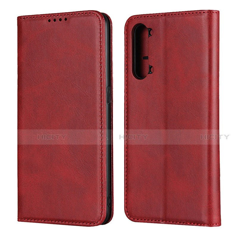 Funda de Cuero Cartera con Soporte Carcasa T03 para Oppo F15 Rojo