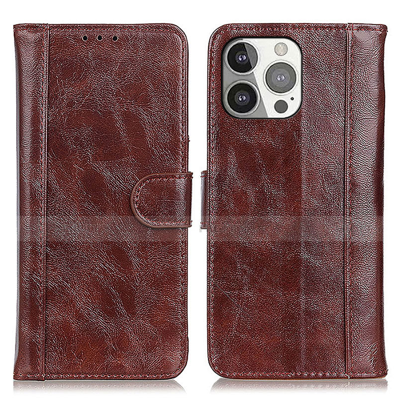 Funda de Cuero Cartera con Soporte Carcasa T04 para Apple iPhone 14 Pro Marron