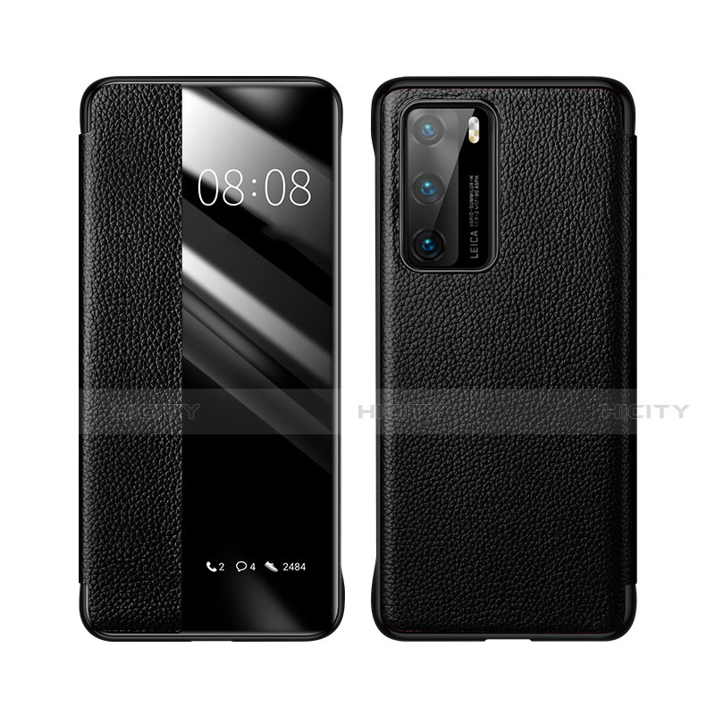 Funda de Cuero Cartera con Soporte Carcasa T04 para Huawei P40 Negro