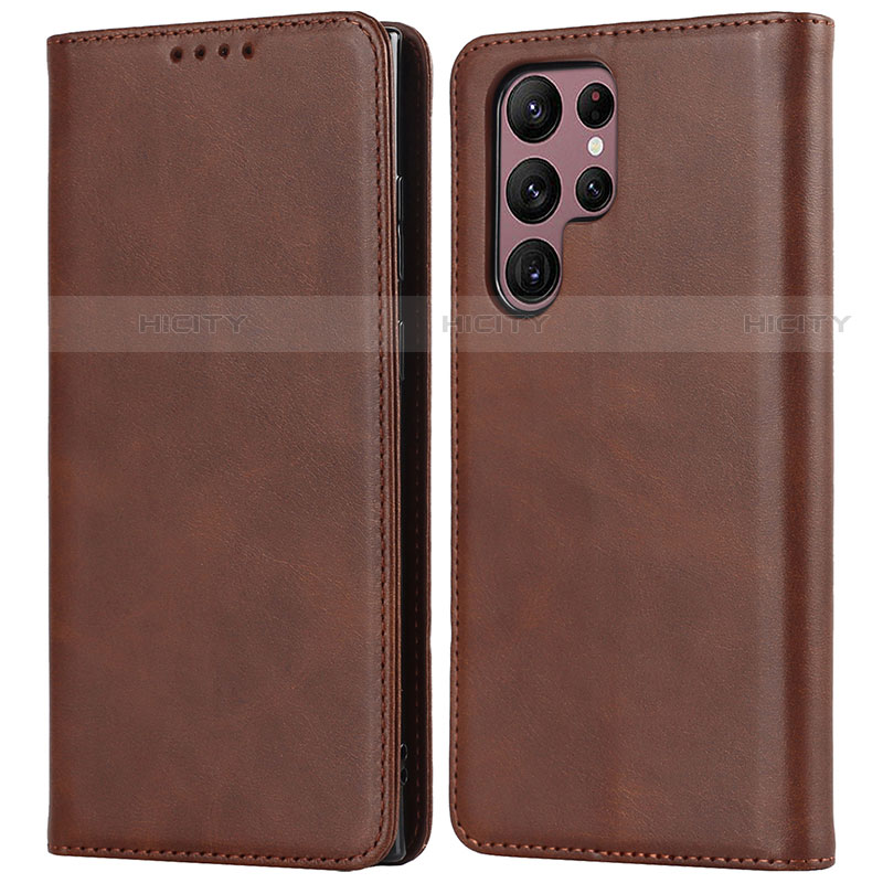 Funda de Cuero Cartera con Soporte Carcasa T04D para Samsung Galaxy S22 Ultra 5G Marron