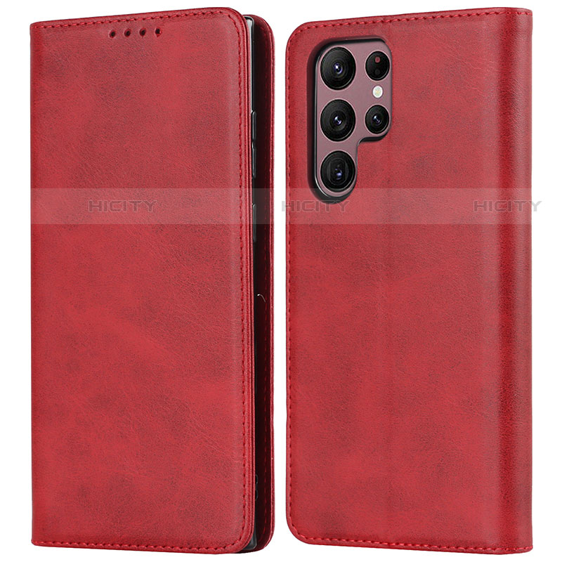 Funda de Cuero Cartera con Soporte Carcasa T04D para Samsung Galaxy S23 Ultra 5G Rojo