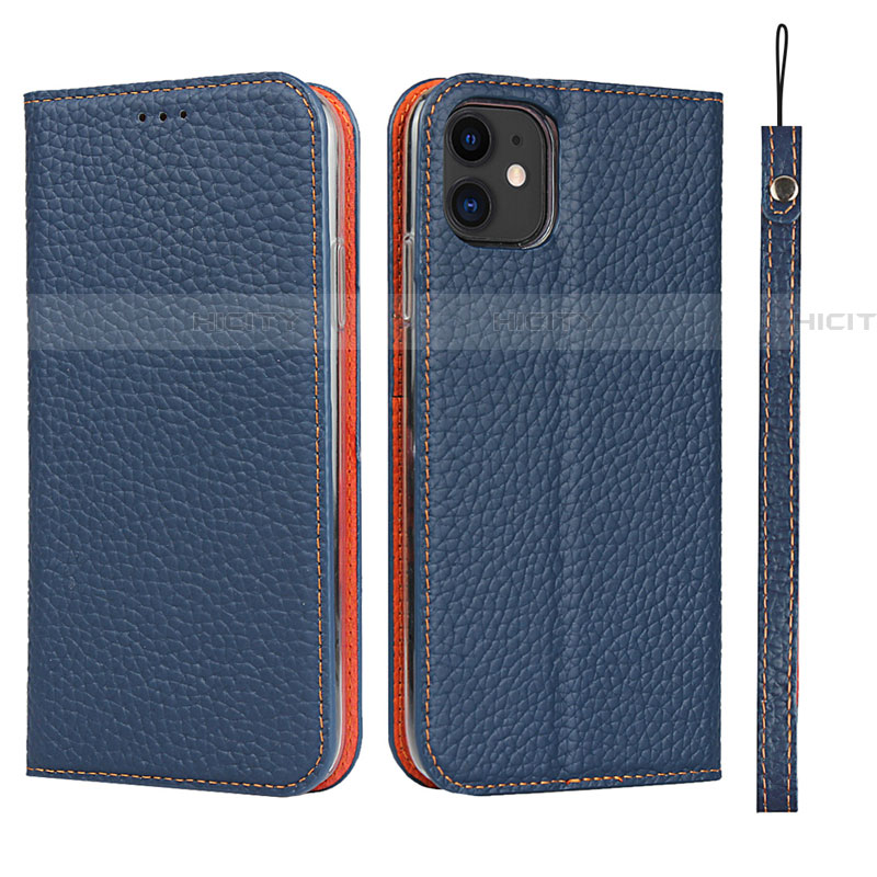 Funda de Cuero Cartera con Soporte Carcasa T05 para Apple iPhone 11 Azul