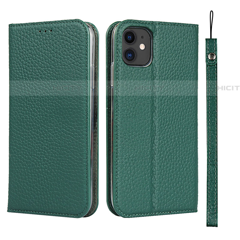 Funda de Cuero Cartera con Soporte Carcasa T05 para Apple iPhone 11 Verde