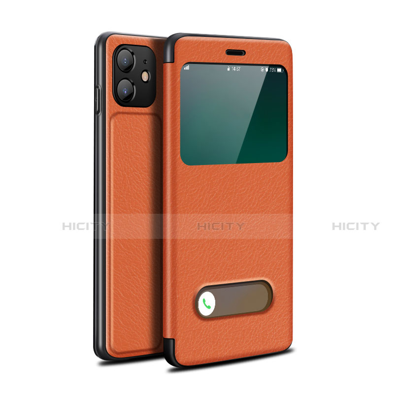 Funda de Cuero Cartera con Soporte Carcasa T05 para Apple iPhone 12 Mini Naranja