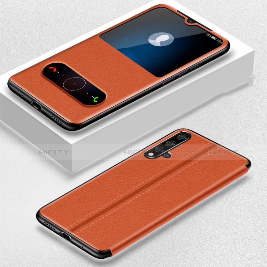 Funda de Cuero Cartera con Soporte Carcasa T05 para Huawei Nova 5 Naranja