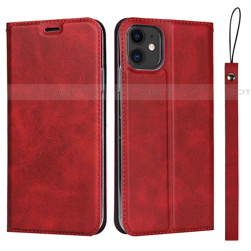 Funda de Cuero Cartera con Soporte Carcasa T06 para Apple iPhone 11 Rojo