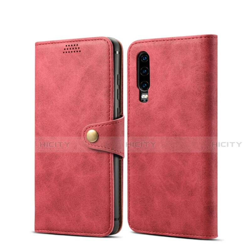 Funda de Cuero Cartera con Soporte Carcasa T06 para Huawei P30 Rojo