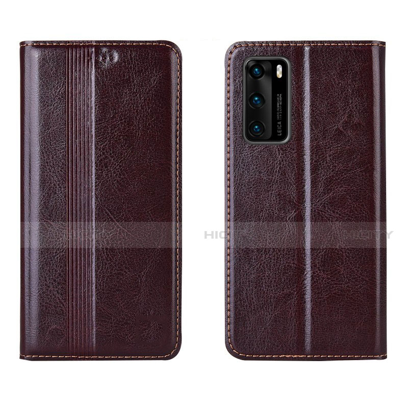 Funda de Cuero Cartera con Soporte Carcasa T06 para Huawei P40 Marron