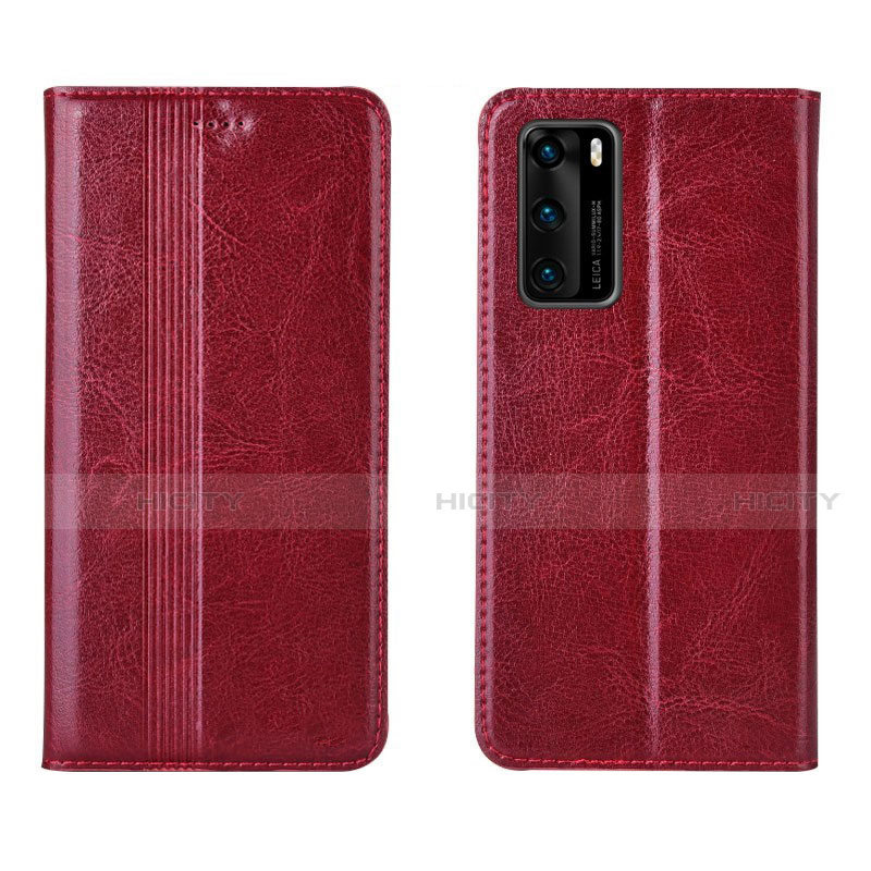 Funda de Cuero Cartera con Soporte Carcasa T06 para Huawei P40 Rojo Rosa