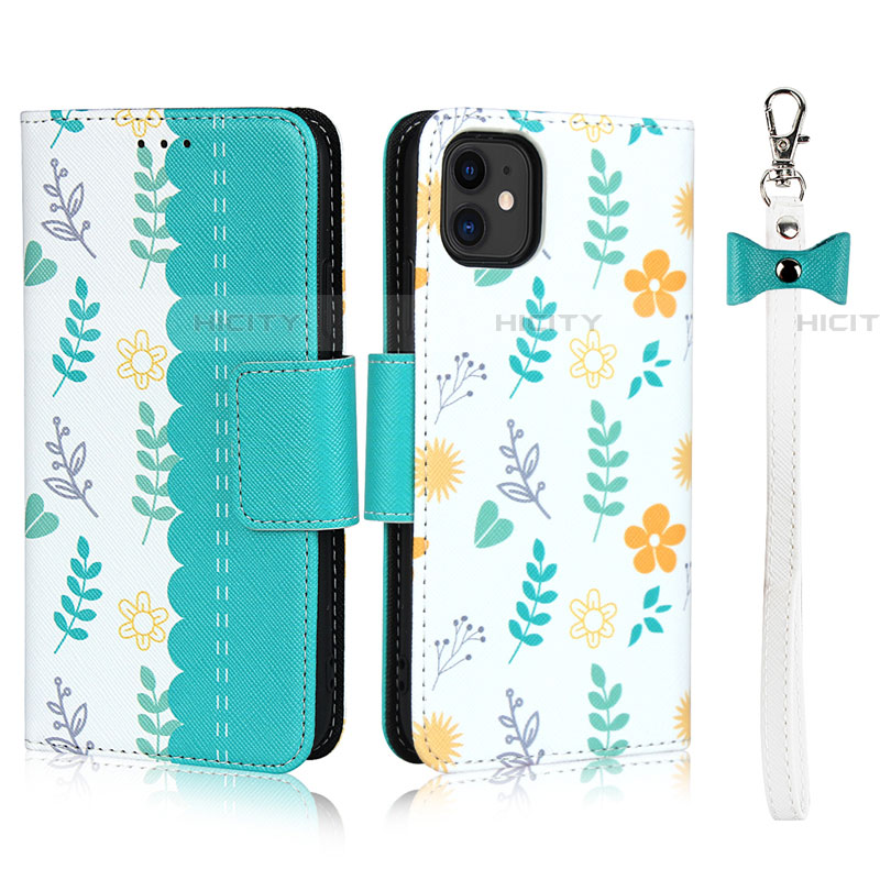 Funda de Cuero Cartera con Soporte Carcasa T07 para Apple iPhone 11 Cian