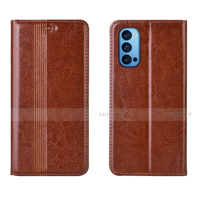 Funda de Cuero Cartera con Soporte Carcasa T07 para Oppo Reno4 Pro 5G Naranja