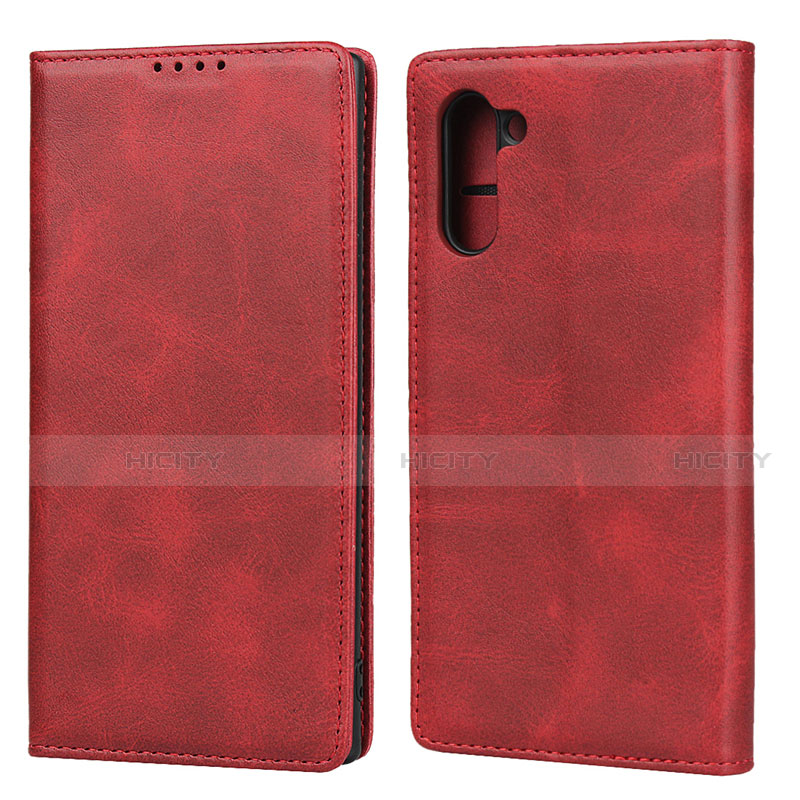 Funda de Cuero Cartera con Soporte Carcasa T07 para Samsung Galaxy Note 10 Rojo