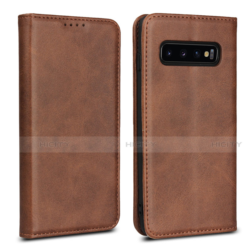 Funda de Cuero Cartera con Soporte Carcasa T07 para Samsung Galaxy S10 Marron