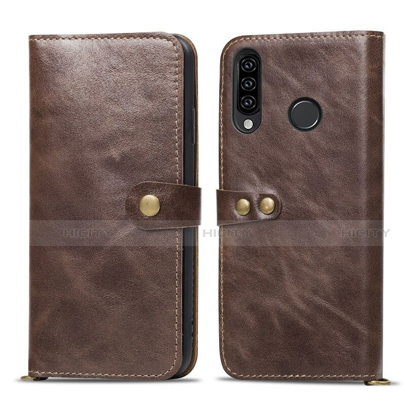 Funda de Cuero Cartera con Soporte Carcasa T08 para Huawei Nova 4e Marron