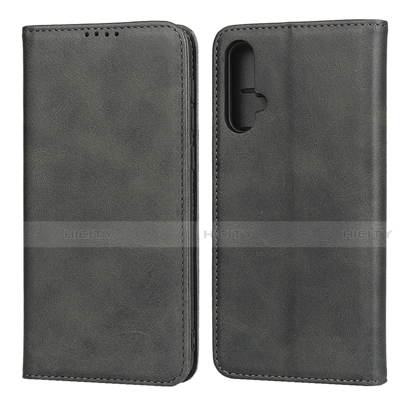 Funda de Cuero Cartera con Soporte Carcasa T08 para Huawei Nova 5 Negro