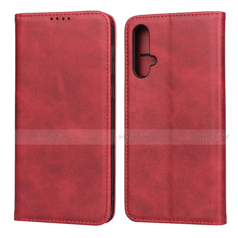 Funda de Cuero Cartera con Soporte Carcasa T08 para Huawei Nova 5 Rojo