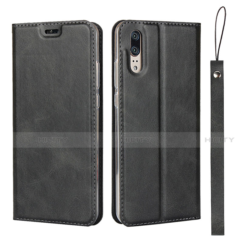 Funda de Cuero Cartera con Soporte Carcasa T08 para Huawei P20 Negro