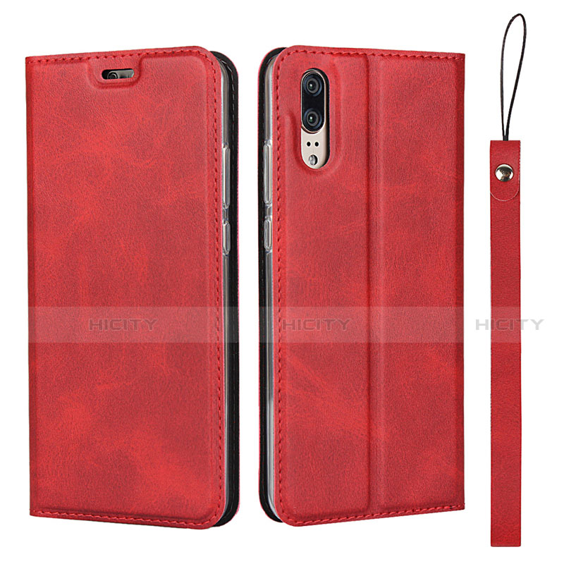 Funda de Cuero Cartera con Soporte Carcasa T08 para Huawei P20 Rojo