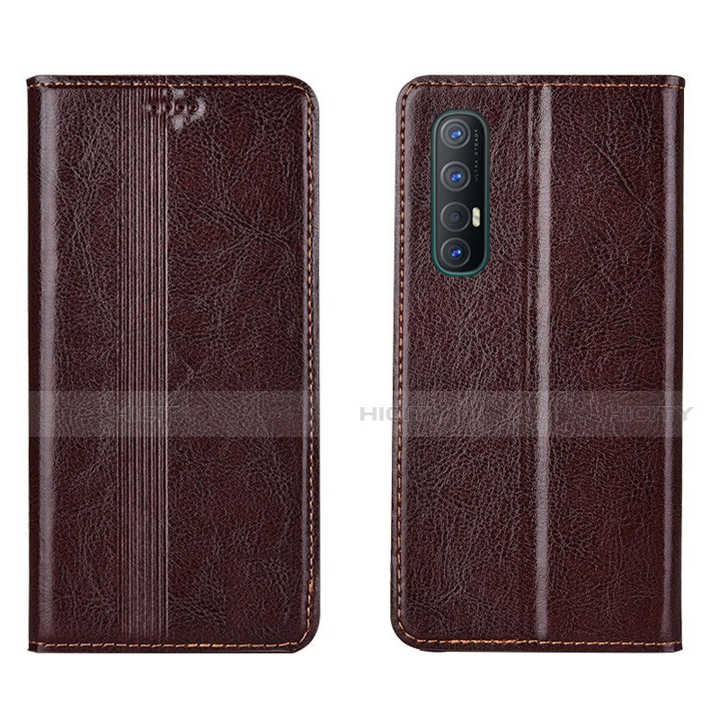 Funda de Cuero Cartera con Soporte Carcasa T08 para Oppo Reno3 Pro Marron