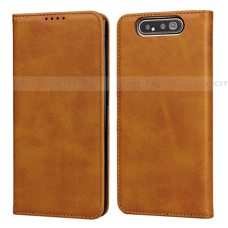 Funda de Cuero Cartera con Soporte Carcasa T08 para Samsung Galaxy A80 Naranja