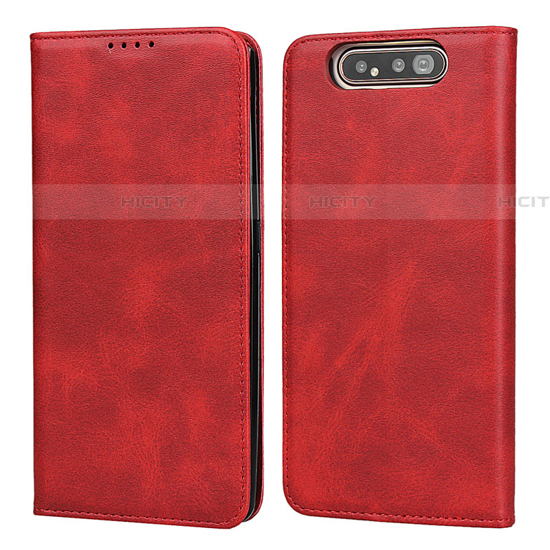 Funda de Cuero Cartera con Soporte Carcasa T08 para Samsung Galaxy A80 Rojo