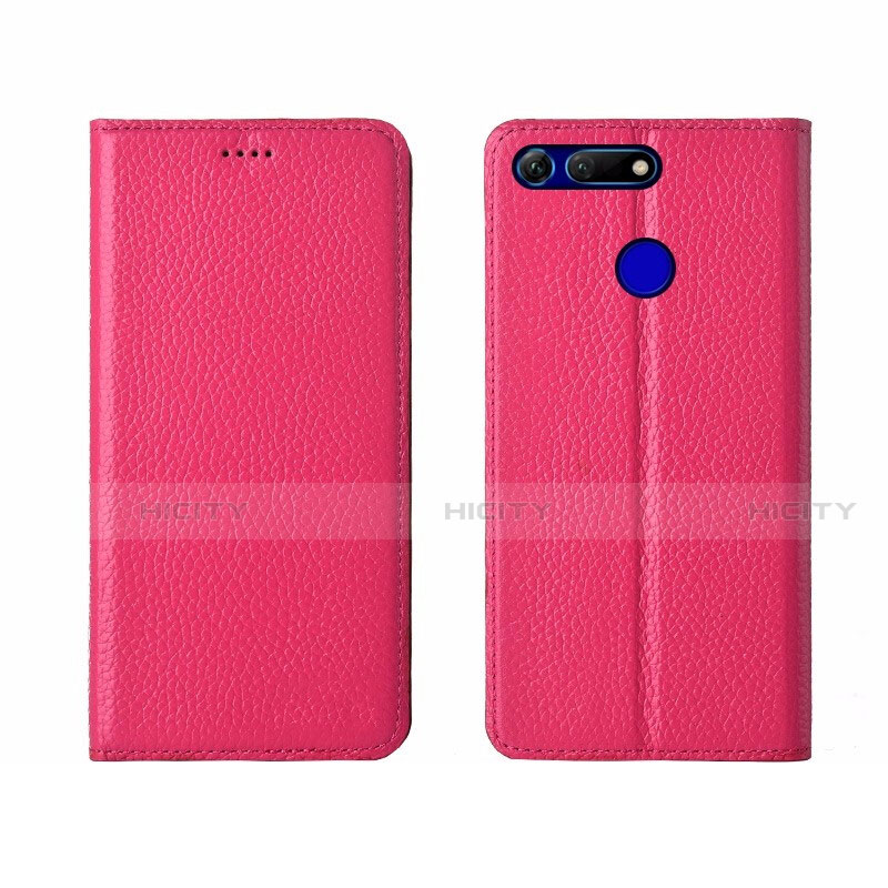 Funda de Cuero Cartera con Soporte Carcasa T09 para Huawei Honor V20 Rosa Roja