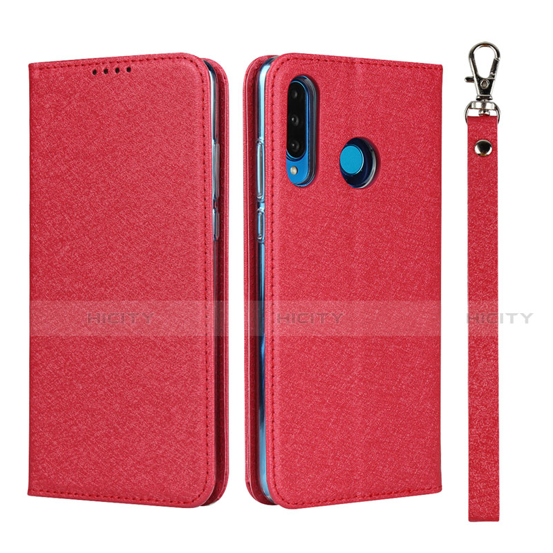 Funda de Cuero Cartera con Soporte Carcasa T09 para Huawei Nova 4e Rojo