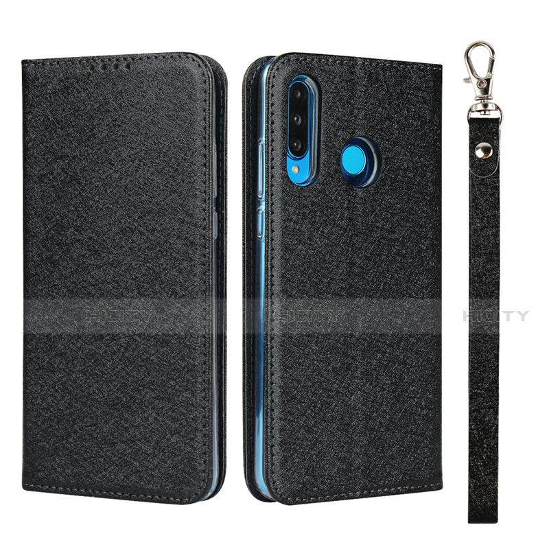 Funda de Cuero Cartera con Soporte Carcasa T09 para Huawei P30 Lite Negro