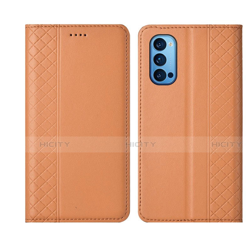 Funda de Cuero Cartera con Soporte Carcasa T09 para Oppo Reno4 5G Naranja