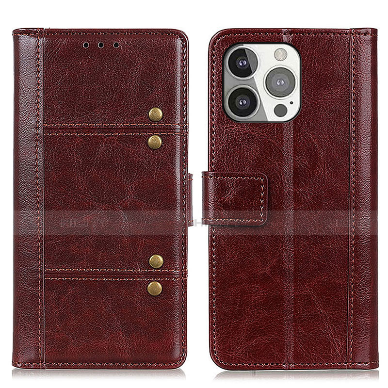 Funda de Cuero Cartera con Soporte Carcasa T10 para Apple iPhone 14 Pro Marron