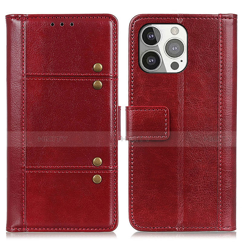 Funda de Cuero Cartera con Soporte Carcasa T10 para Apple iPhone 14 Pro Max Rojo