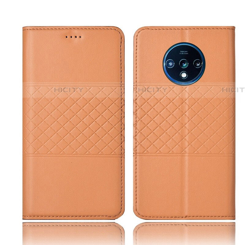 Funda de Cuero Cartera con Soporte Carcasa T10 para OnePlus 7T Naranja