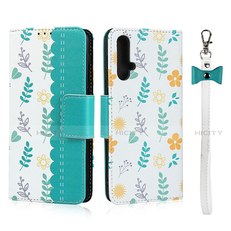 Funda de Cuero Cartera con Soporte Carcasa T11 para Huawei Nova 5 Pro Cian