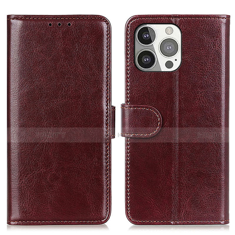 Funda de Cuero Cartera con Soporte Carcasa T12 para Apple iPhone 14 Pro Marron