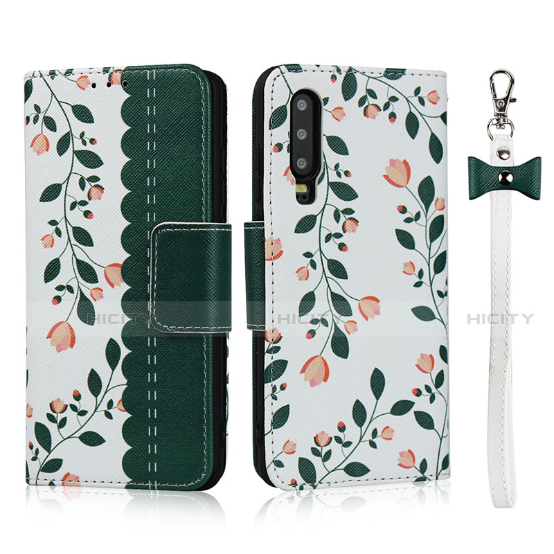 Funda de Cuero Cartera con Soporte Carcasa T12 para Huawei P30 Verde