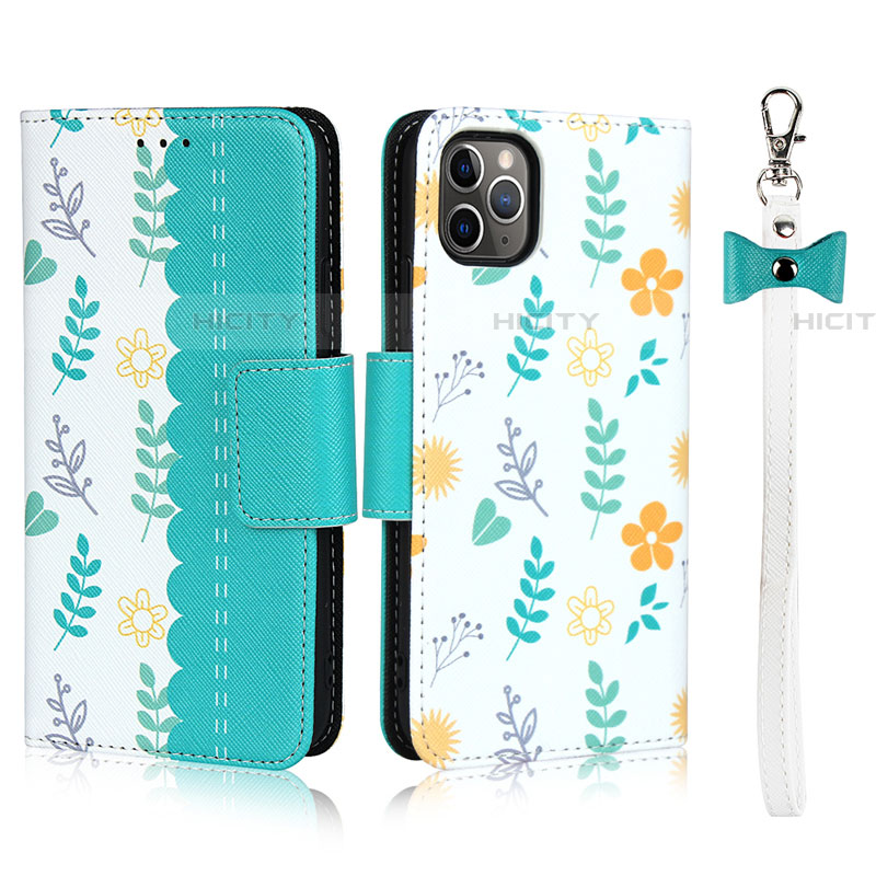 Funda de Cuero Cartera con Soporte Carcasa T14 para Apple iPhone 11 Pro Max Cian