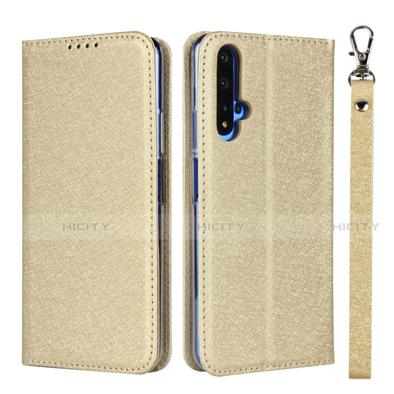 Funda de Cuero Cartera con Soporte Carcasa T14 para Huawei Honor 20S Oro