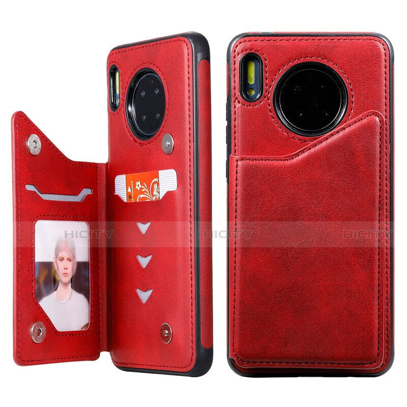 Funda de Cuero Cartera con Soporte Carcasa T14 para Huawei Mate 30 5G Rojo