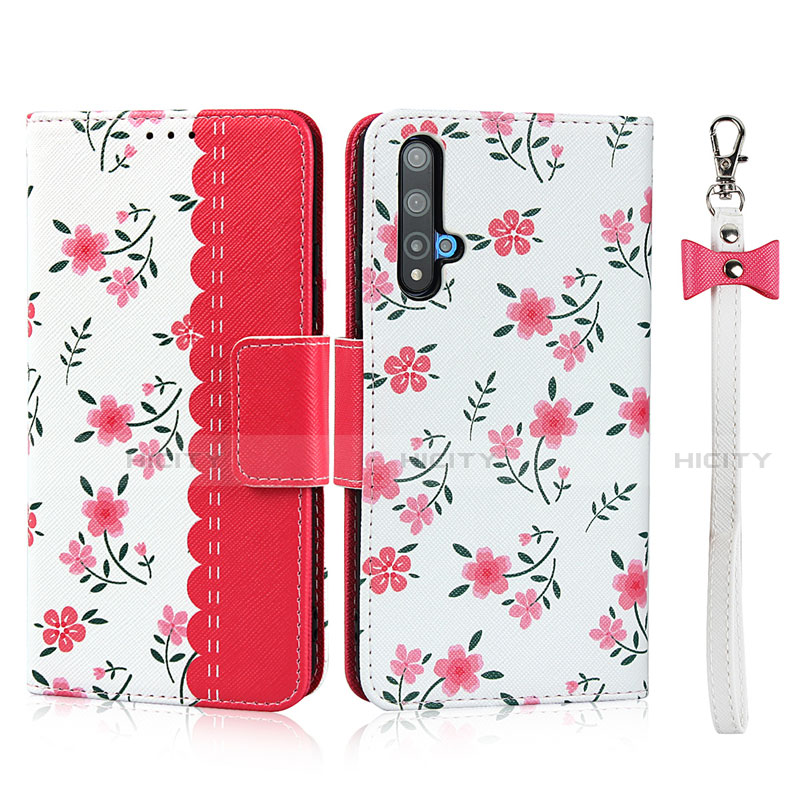 Funda de Cuero Cartera con Soporte Carcasa T16 para Huawei Nova 5T Rojo