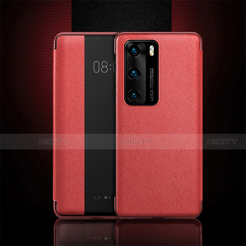 Funda de Cuero Cartera con Soporte Carcasa T16 para Huawei P40 Rojo