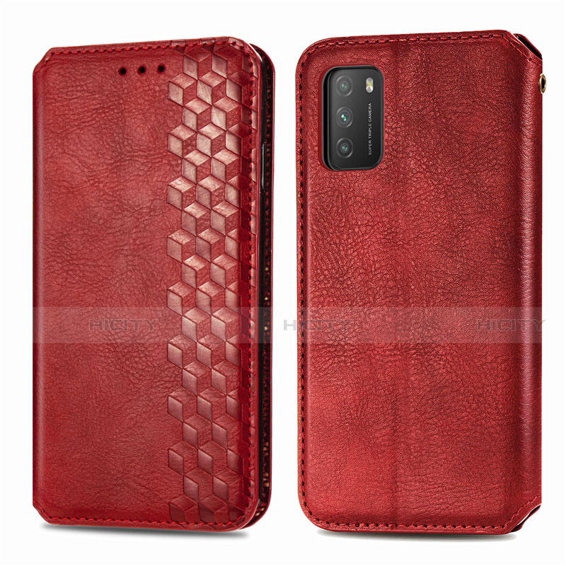 Funda de Cuero Cartera con Soporte Carcasa T16 para Xiaomi Poco M3 Rojo