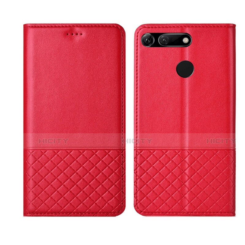 Funda de Cuero Cartera con Soporte Carcasa T17 para Huawei Honor View 20 Rojo