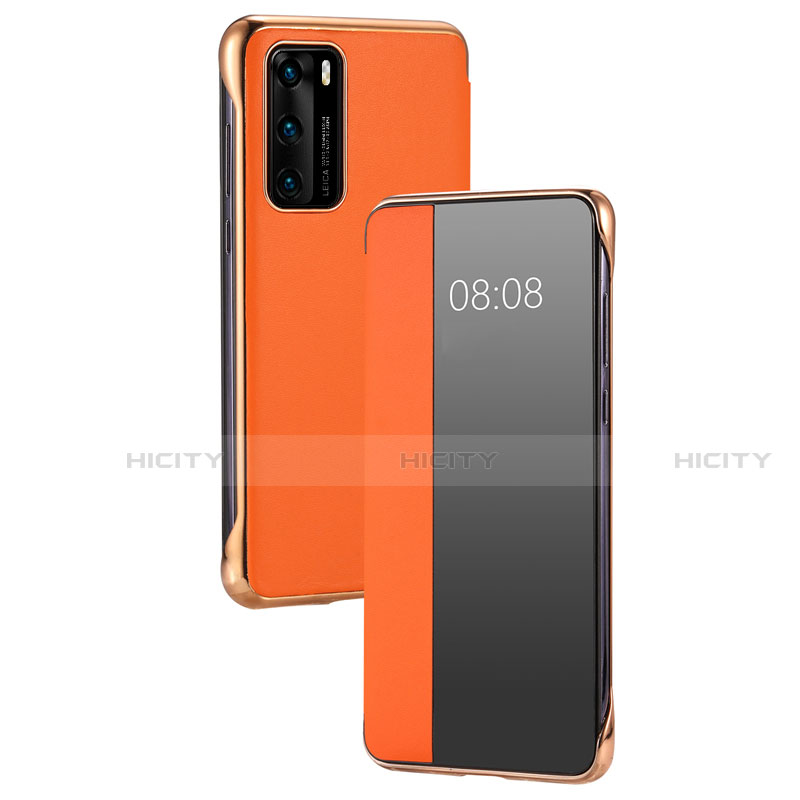 Funda de Cuero Cartera con Soporte Carcasa T17 para Huawei P40 Naranja