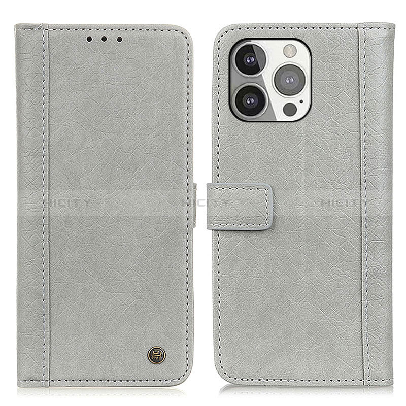 Funda de Cuero Cartera con Soporte Carcasa T18 para Apple iPhone 14 Pro Gris