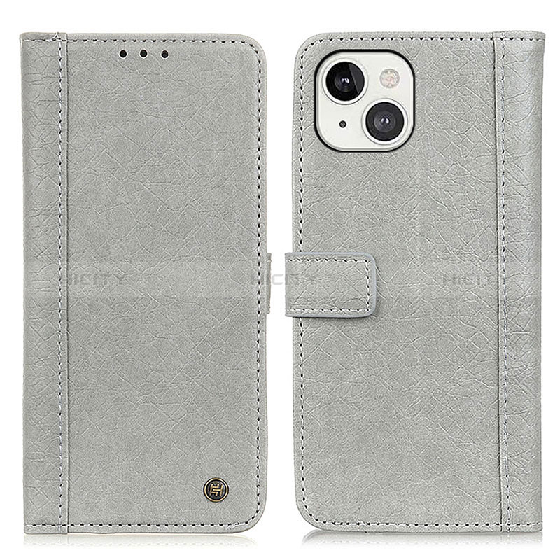 Funda de Cuero Cartera con Soporte Carcasa T18 para Apple iPhone 15 Gris