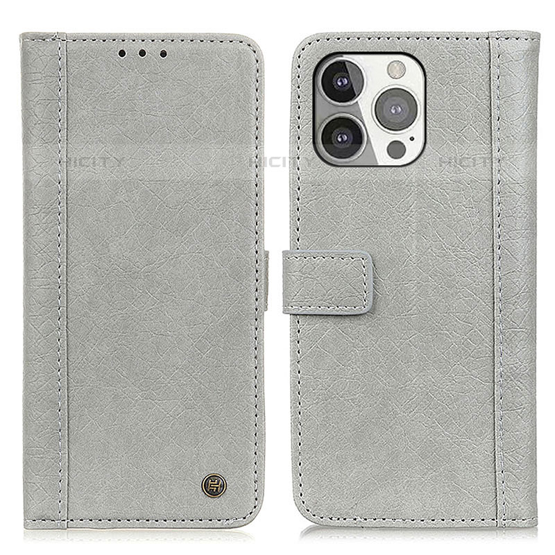 Funda de Cuero Cartera con Soporte Carcasa T18 para Apple iPhone 15 Pro Gris