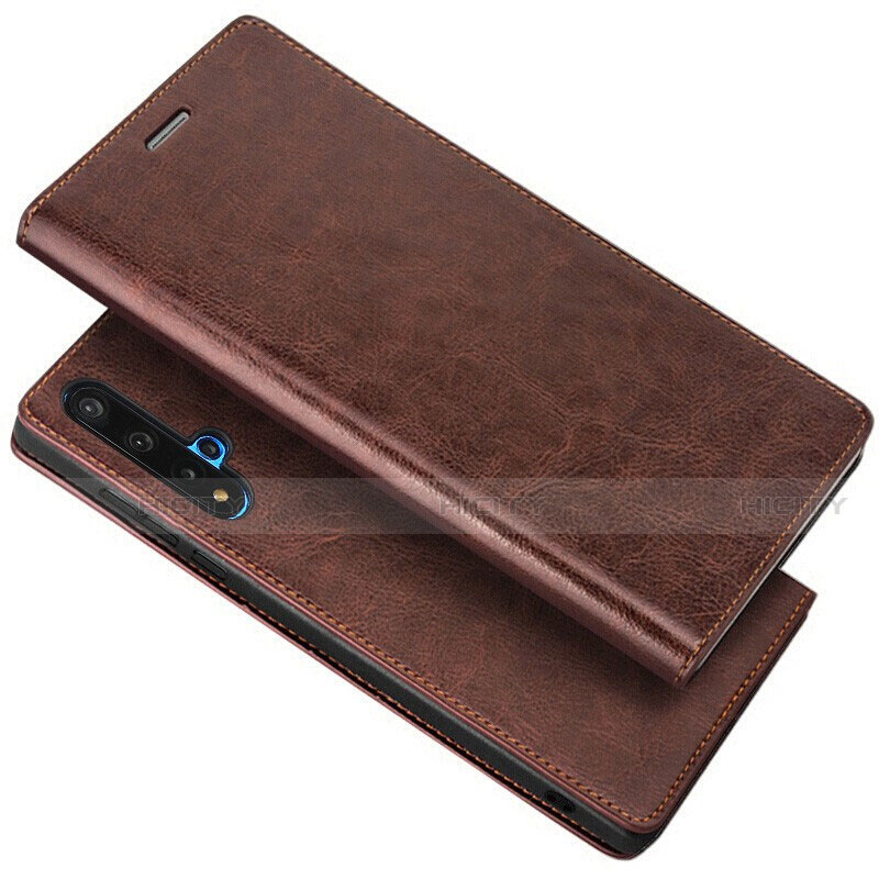 Funda de Cuero Cartera con Soporte Carcasa T18 para Huawei Honor 20S Marron