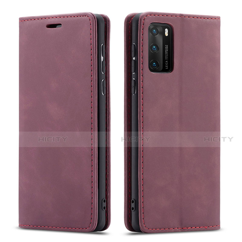 Funda de Cuero Cartera con Soporte Carcasa T18 para Huawei P40 Rojo Rosa