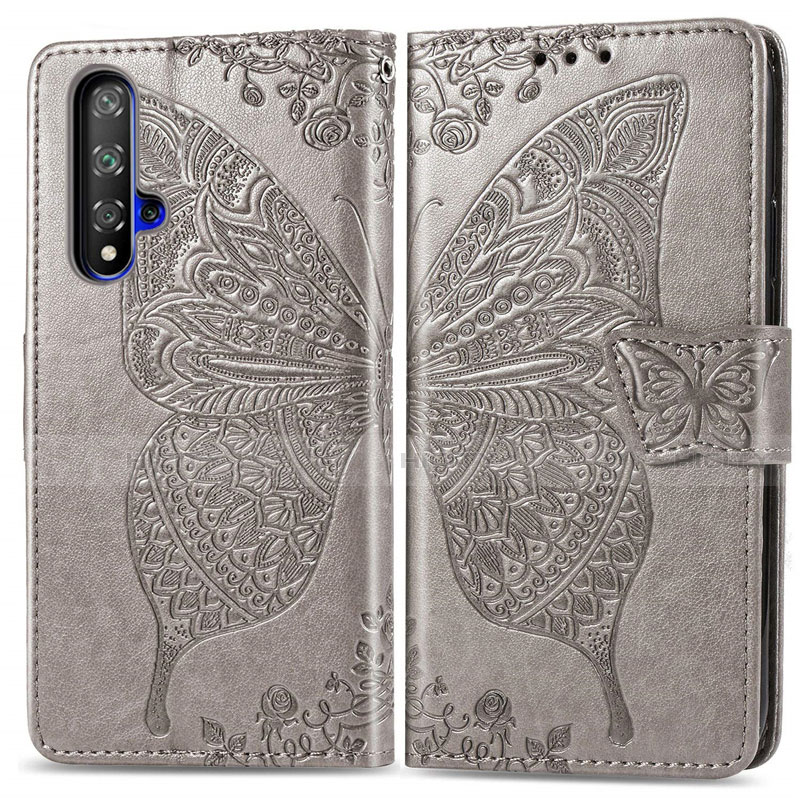 Funda de Cuero Cartera con Soporte Carcasa T19 para Huawei Honor 20S Gris